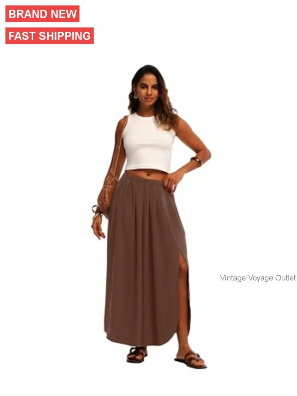 High Waisted Maxi Skirt with Side Slit, Flowy A-Line for Summer - Picture 2 of 7